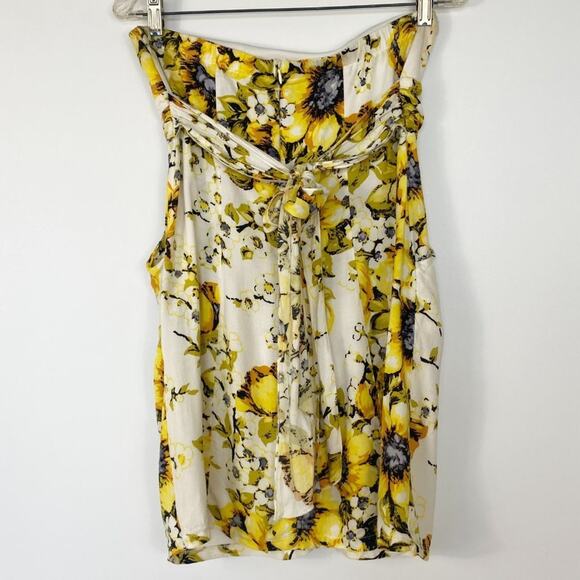 Forever 21 Flower Print Strapless Mini Dress Cream Yellow Sundress - Picture 7 of 11